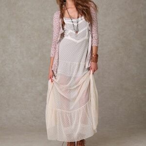 FP Intimately Swiss Dot Lace Point D'Esprit Tiered Mesh Maxi Slip Dress in Ivory